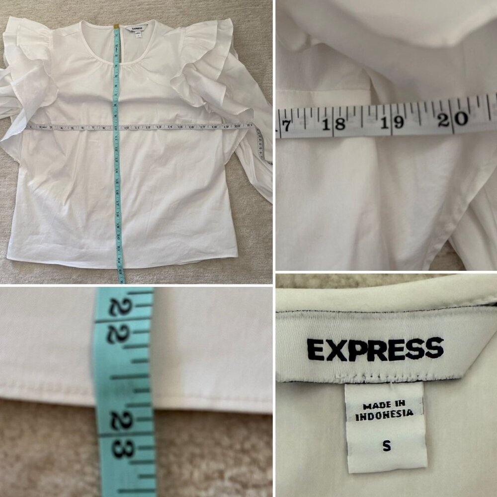 Y2K Express Womens Sz Small White Ruffle 3/4 Sleeve Blouse Feminine Cottage Core - Picture 3 of 10